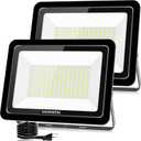 MORSEN 200W Flood Light Outdoor Plug in - 20000LM 5000K LED Flood Light, IP66 Waterproof, UL Listed Daylight Security Lights for Garden, Yard, Garage, Stadium, 2 Pack