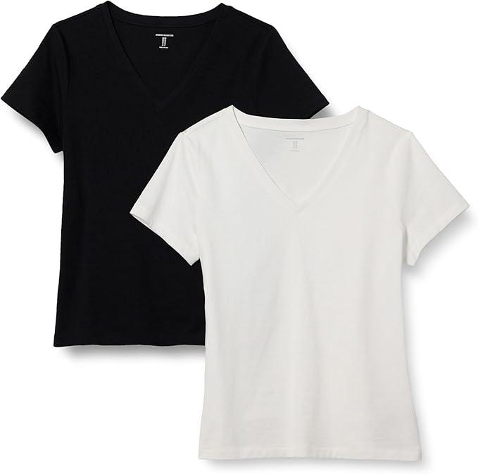 Amazon Essentials Women's Regular Fit 100% Cotton V-Neck Short Sleeve T-Shirt, Multipacks, Size XS