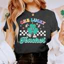 St Patrick's Day Shirt Women One Lucky Teacher Green Shamrock Graphic Tees Teacher Shirts Lucky Irish Tops (Gray, S)
