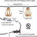 Decorative String Lights, UL Listed Rattan Lantern Style Patio Lights with 10 Mini Bulbs - Connectable, Weatherproof Plug In Lights for Indoor/Outdoor Home Decor, Pergola, Porch, Party and Backyard