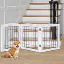 LZRS 3-Panel Freestanding Foldable Wooden Dog Gate –Solid Wood & Steel Wire Chew-Resistant Indoor Safety Pet Fence for Doorways & Stairs, Ideal for Small to Medium Dogs & Puppies, White