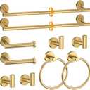 Brushed Gold Towel Bar Set 10 Pieces Round Bathroom Hardware Set Includes 23.6in Towel Bar Towel Ring Toilet Paper Holder Towel Hooks Stainless Steel Wall-Mounted Bathroom Towel Holder Set