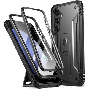 Poetic Revolution Case for Samsung Galaxy S23 FE 5G, Built-in Screen Protector Work with Fingerprint ID, Full Body Rugged Shockproof Protective Cover Case with Kickstand [Update Version], Black