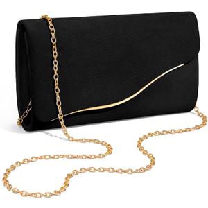 Clutch Purses for Women Formal Evening Clutch with Detachable Chain Faux Suede Purse for Wedding Party (Black)