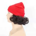 Fatmuai Short Curly Mens Red Beanie Halloween Costume Reallistic Cosplay and Performance Hair Wig with Black Mustache