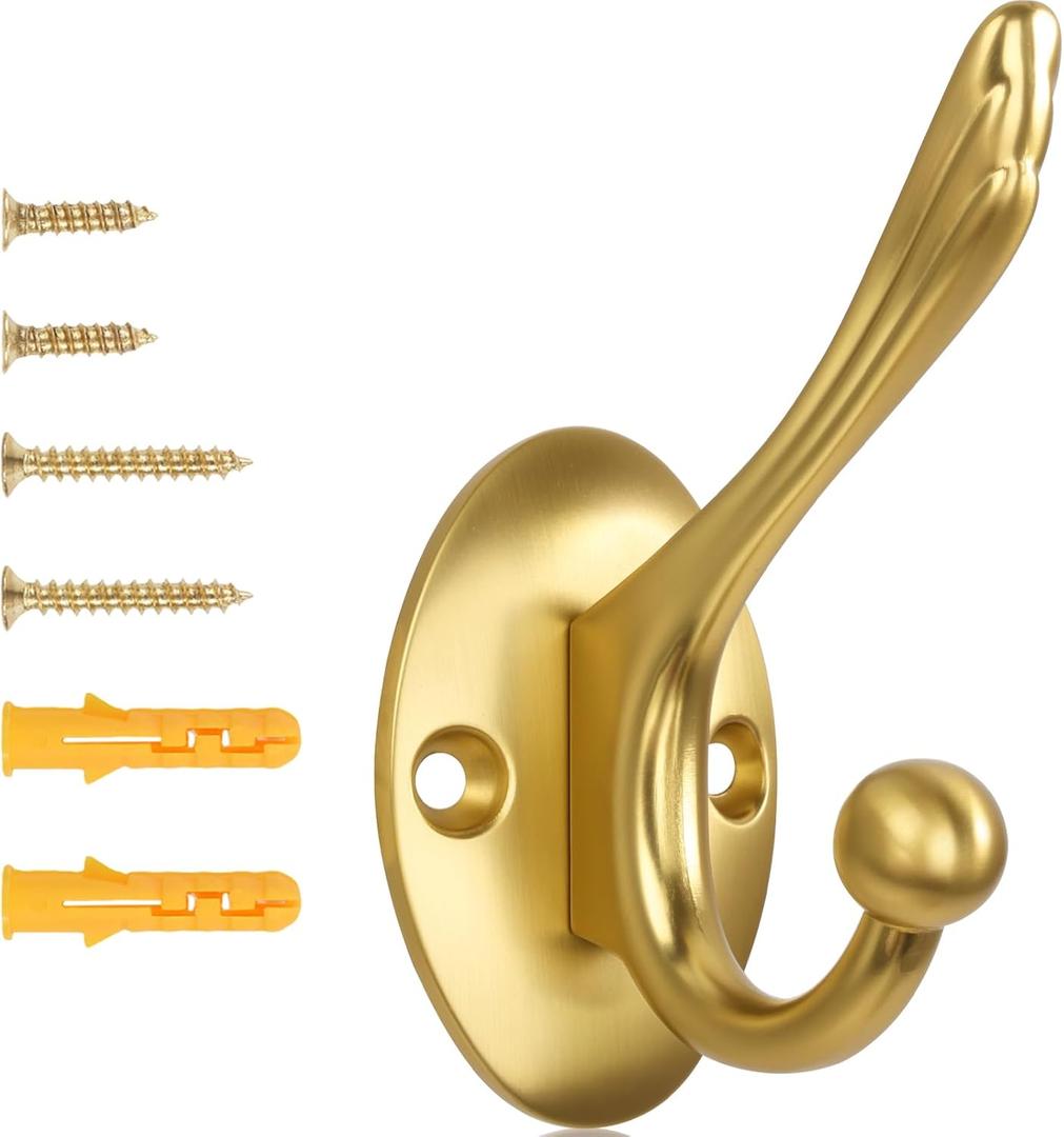 Brushed Gold Heavy Duty Wall Hooks  6 Pack Black Coat Hooks for Hanging Coats,Robes,Bags,Hats,Wall Mounted with Includes Two Types of Installation Screws TYDLSJ