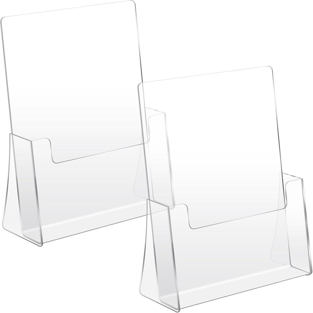 2PCS Acrylic Brochure Holder 8.5x11inch Flyer Table Stand Sign Holder Clear Plastic Countertop Desk Display Organizer for Office Home Store Magazines Pamphlets Booklets Literature Menu Journals