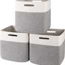 OIAHOMY 13 Inch Cube Storage Bins, 3-Pack Cotton Rope Woven Baskets for Organizing, Insert Storage Baskets for Shelves, Baby Nursery, Closet Organizer, 13 * 13 * 12.6IN, Grey & White