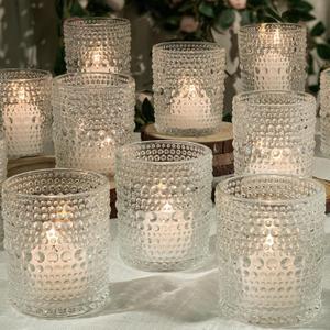 12pcs Large Votive Candle Holder, 2.7 * 3.5in Clear Glass Tea Light Candle Holders Bulk for DIY Wax Wedding Table Decor & Christmas Thanksgiving