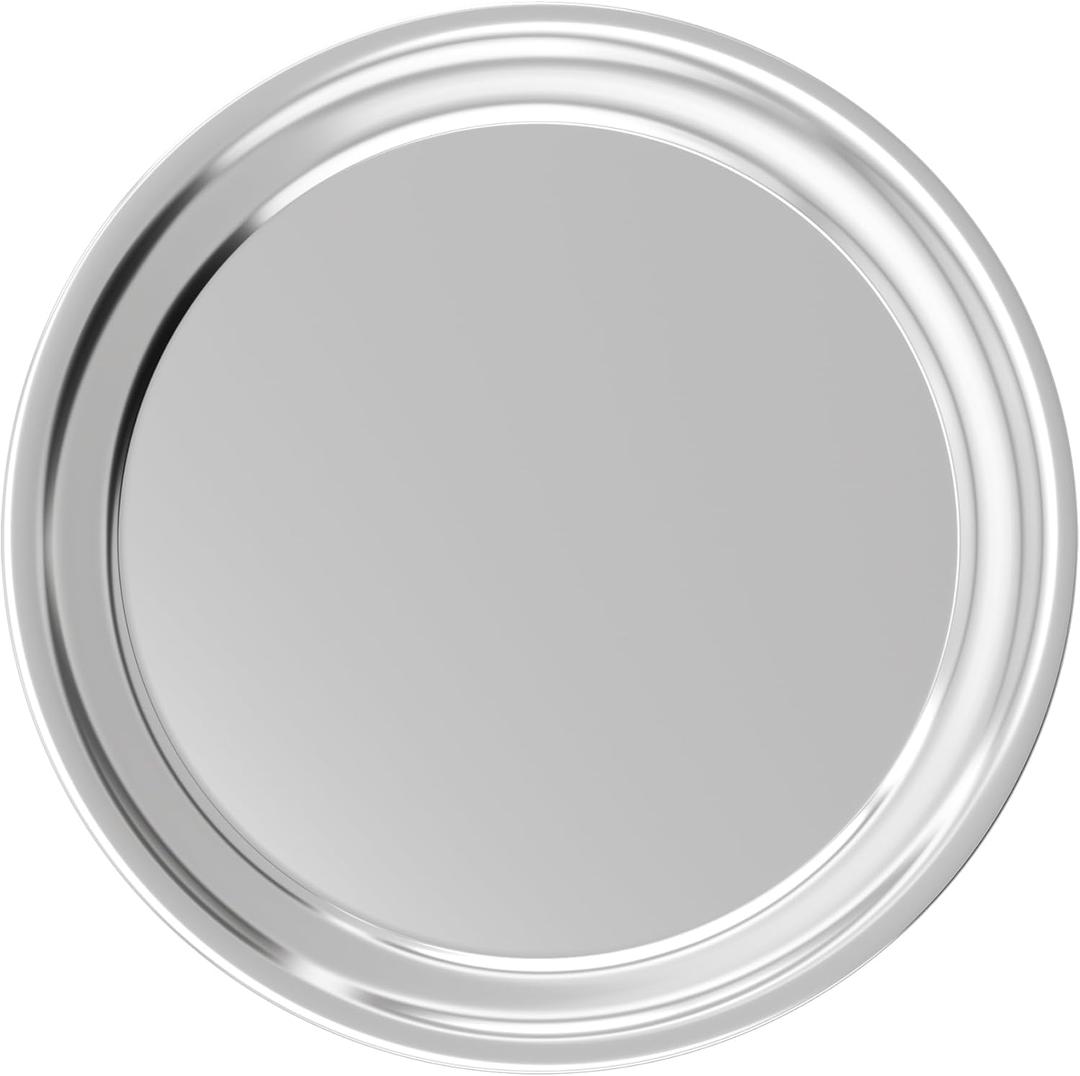 Olmaanseta Large Stainless Steel Round Serving Tray, Metal Silver Bar Tray for Displaying Whiskey Flutes, Mirrored Finish Circular Platter, Trays for Home Decor