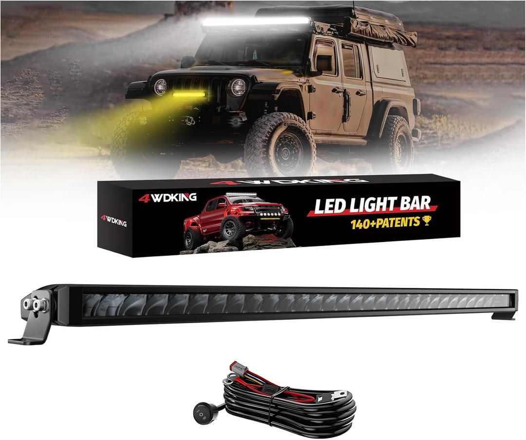 4WDKING 32 Inch Dual-Color Slim LED Light Bar,180W Spot Flood Combo Beam with Wiring Harness Kit, Screwless Design, IP68&IP69K Waterproof, Off Road Driving Lamp Fog Lights for Truck Pickup ATV UTV SUV