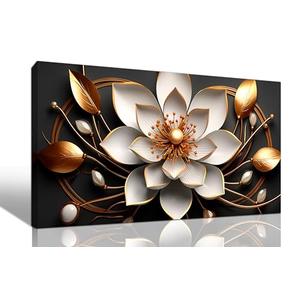 Large Artwork Canvas Wall Art for Living Room Bedroom Modern White Flower Theme Picture Wall Art with Frame Canvas Decorative Artwork Hangable Decor Painting Size 20x40 (20W" x 40L", Black, White and Gold)