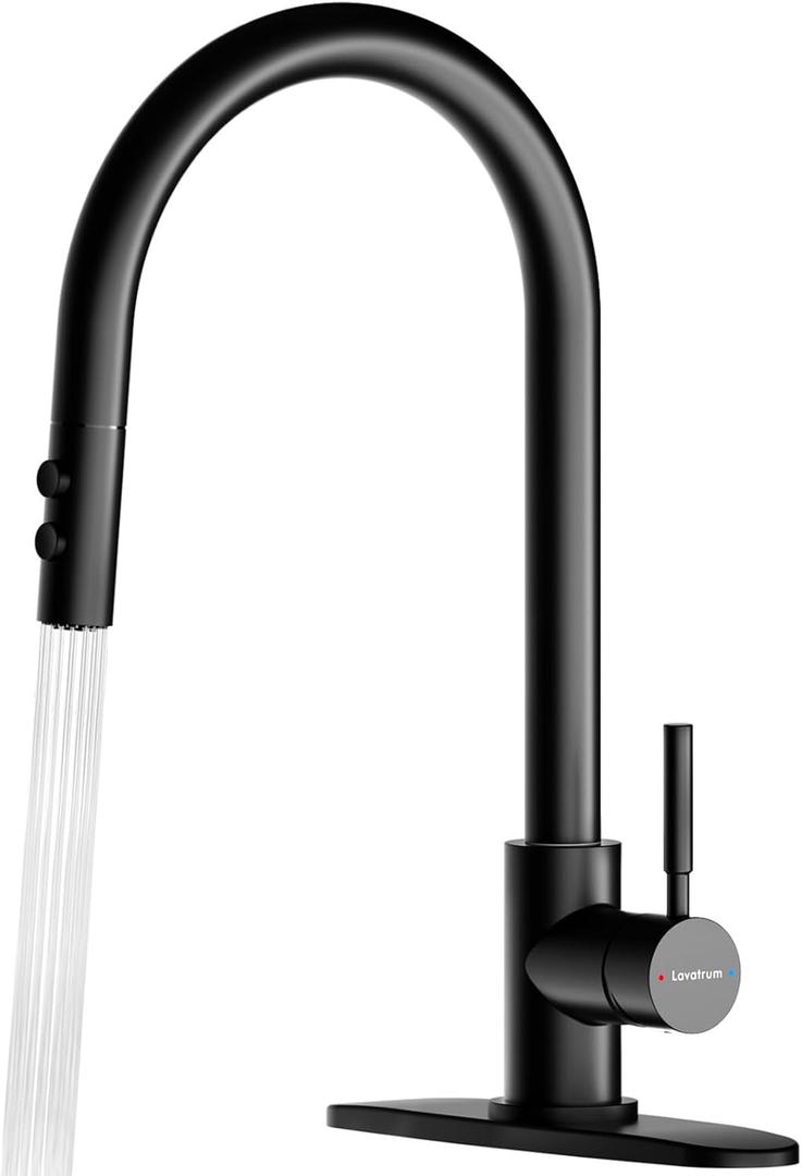 Kitchen Faucet with Pull Down Sprayer 17 Inch Tall Single Handle High Arc Kitchen Sink Faucet for Classic with Deck Plate, Matte Black