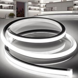 LED Strip Lights Daylight White 6000K,9.8ft 110-120V Neon Rope Lights,Flexible Silicone Outdoor Waterproof Neon Strip Lights for Bedroom,Mirror,Kitchen Cabinet, Living Room,Halloween Decor