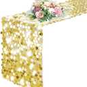Pufogu 12 x 108 Inch Sequin Table Runner, Gold Glitter Premium Big Sequin Table Runner, Rectangle Table Runner for Halloween, Christmas, Wedding Party, Birthday Party, Banquet Decor (1 Pack). (12"x108" 1PCS)