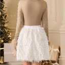 WDIRARA Girl's Faux Fur 2 Piece Sets Pearls Long Sleeve T Shirts Fringe Skirts Cute Outfits (Beige)