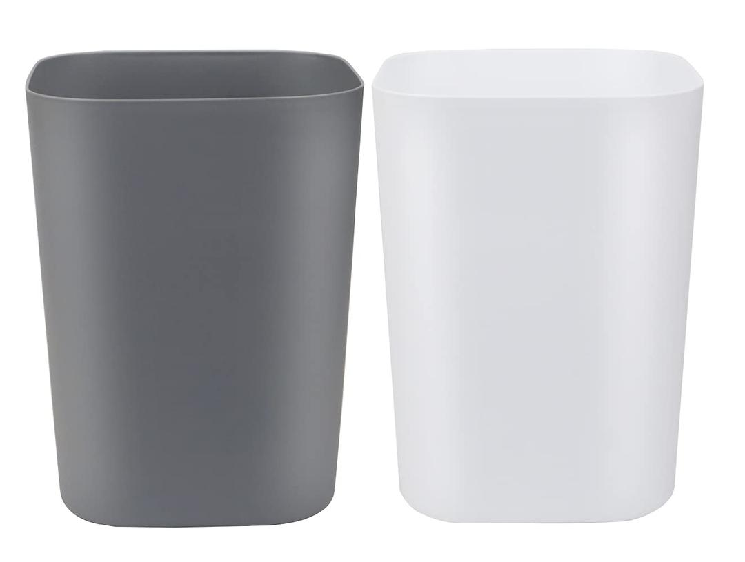 Bathroom Trash Can, 2 Gallon Small Trash Can,Square Trash Bin Wastebasket for Bathroom Bedroom Kitchen Countertop Under Sink (Pack of 2, White+Gray)