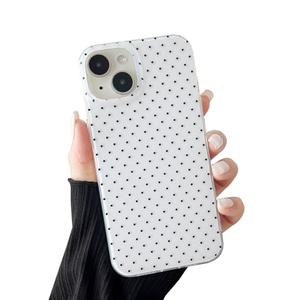 CHEDEMK Compatible with iPhone 14/15 Plus Case, Fashion Cute Aesthetic Polka Dot Pattern Cover for Women, Shockproof Slim Soft TPU and Hard PC Protective Phone Case - White