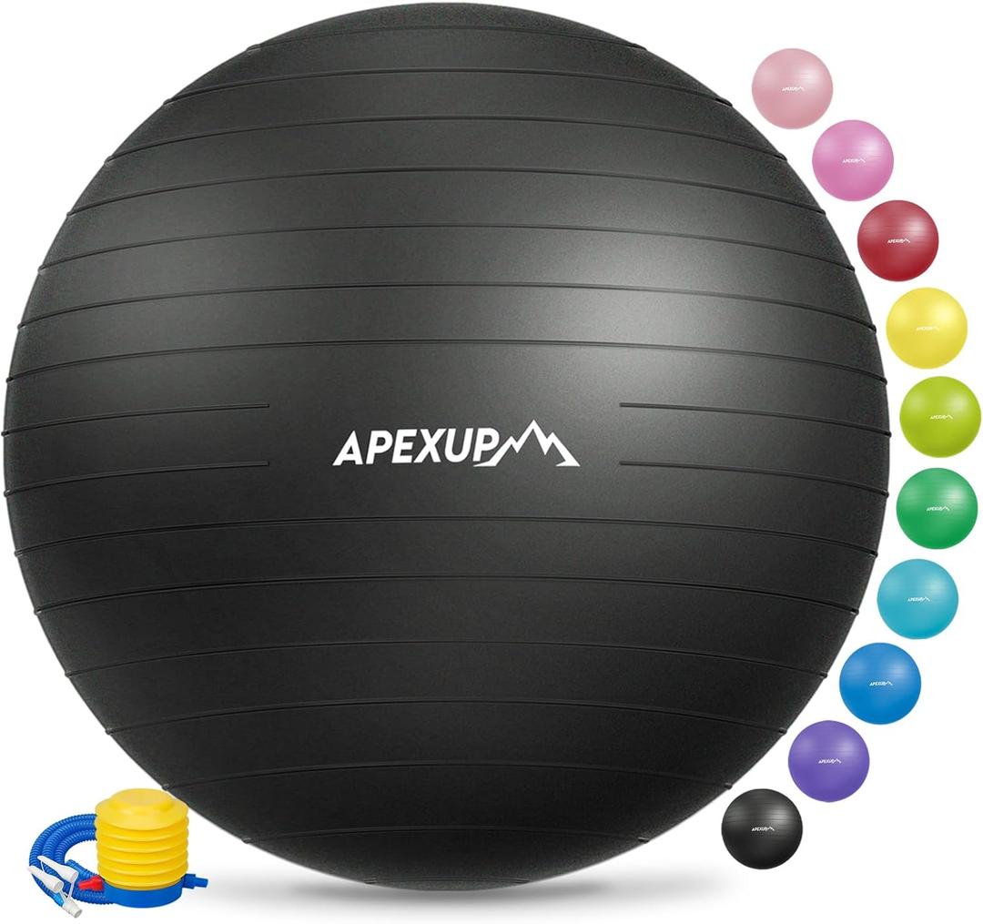 APEXUP Yoga Ball Exercise Ball Anti Slip Heavy Duty for Fitness, Balance & Core Workout (M (19"~22) 55cm, Black)