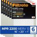 Filtrete 16x20x1 AC Furnace Air Filter, MERV 13, MPR 2200, Elite Allergen, Bacteria & Virus Filter, 3-Month Pleated 1-Inch Electrostatic Air Cleaning Filter, 6-Pack (Actual Size 15.69x19.69x0.78 in)