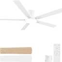 60 Inch White Ceiling Fans with Lights, Flush Mount Ceiling Fan with Remote | Low Profile 5 Blades 10 Inch Lighting Fixture, Quiet Reversible DC Motor for Living Room, Bedroom and Patio