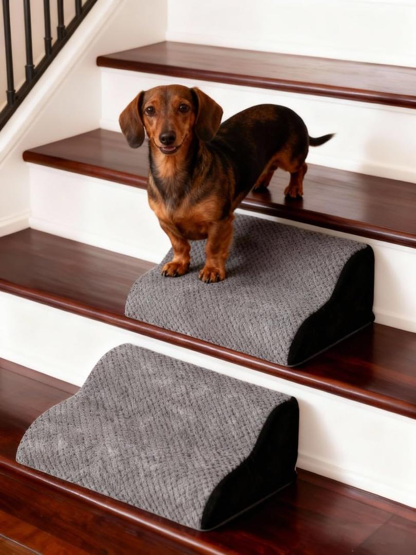 Dog Ramp for Stairs 2Pack, Try Now Risk-Free! Low-Profile Non-Slip Pet Stair Ramps with Washable Cover, Gentle Slope for Senior, Small Short-Legged Dogs and Cats (Corgi, Dachshund)