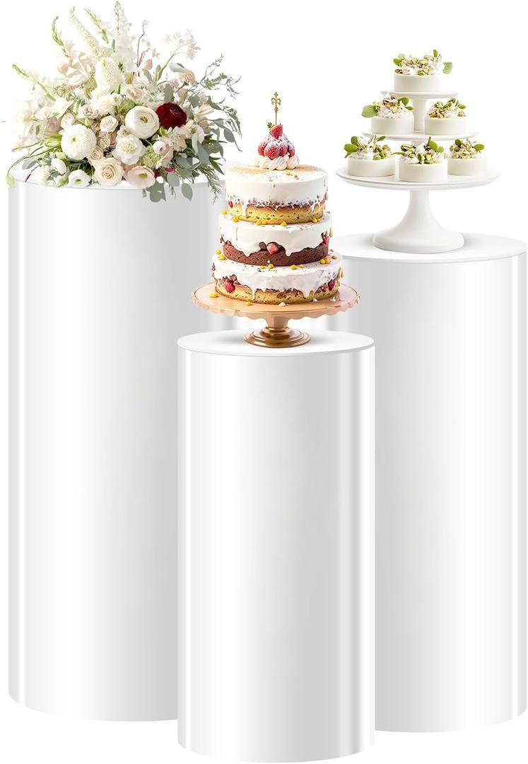 3pcs Cylinder Pedestal Stand for Parties, White Cylinder Stand for Party, Pedestal Cake Stands for Wedding Decoration, Dessert Table