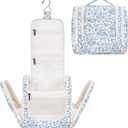 Narwey Hanging Toiletry Bag for Women Travel Makeup Bag Organizer Toiletries Bag for Cosmetics Essentials Accessories (Z-Little Blue Flower)