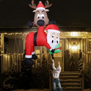 Lulu Home 7.2FT H Christmas Inflatable Decoration, Light Up Air-Blown Reindeer Holding Santa in The Mouth, Xmas Blowups with Storage Bag for Roof Balcony Tree Window Sill Holiday Display