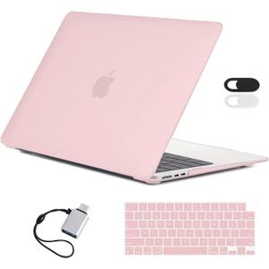 EooCoo Case Compatible with MacBook Air 15 inch M4 2025 2024 2023 M3 M2 Chip A3241 A3114 A2941, Air 15.3" Plastic Hard Case & Keyboard Skin & Camera Cover & Type C Adapter, Pink