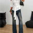 Floerns Women's Going Out Off The Shoulder T Shirts Tie Front Short Sleeve Hanky Hem Casual Tee Tops (White, S)