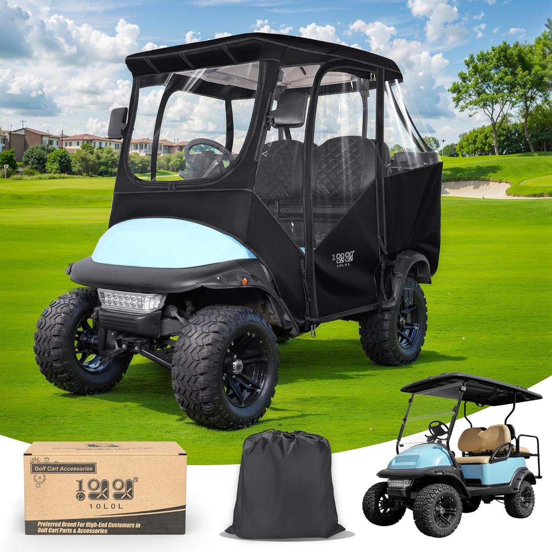 10L0L Upgrade 4 Passengers Golf Cart Enclosure for Club Car Precedent - Short Roof Deluxe 600D Enhanced Waterproof Transparent Golf Cart Driving Rain Cover with 4 Heavy Duty Zippers