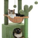 PEQULTI 4-in-1 Cactus Cat Tree, 33'' Cat Tower for Indoor Cats with Large Condo, Cat Scratching Post for Cats with Deep Hammock& Cozy Top Perch,Green