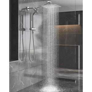 Veken Brushed Nickel Shower Head, 10'' All Metal Rain Shower Heads with Handheld Spray Combo, Hand Held Bathroom Combo with Extension Arm, Dual shower with Power Wash, Adjustable Rainfall Showerhead Veken Brushed Nickel Shower Head, 10'' All Metal Rain Shower Heads with Handheld Spray Combo, Hand Held Bathroom Combo with Extension Arm, Dual shower with Power Wash, Adjustable Rainfall Showerhead