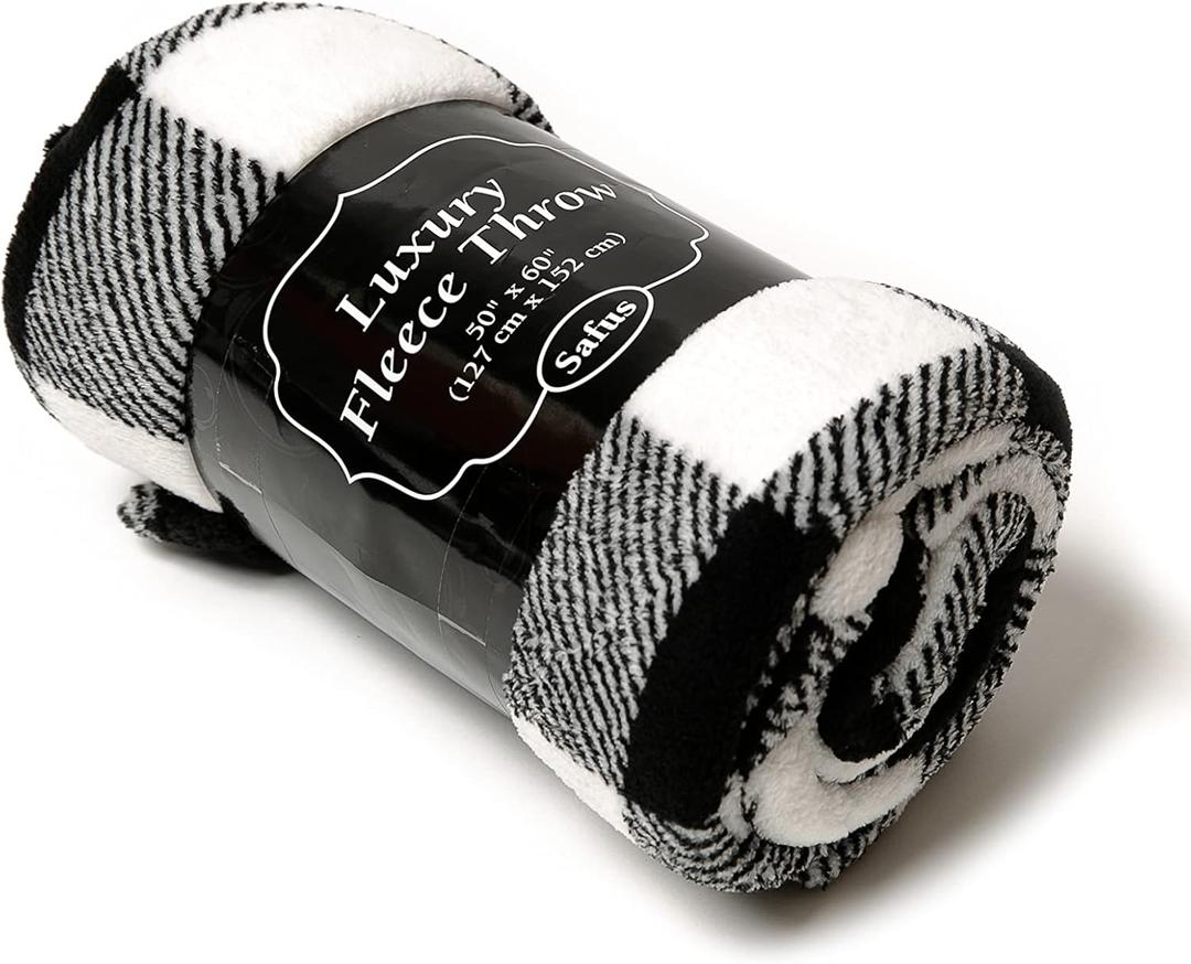 Pattern Fleece Blanket Plush Throw 50" x 60" - Black/White Buffalo Plaid (Buffalo Plaid Black Throw 50'' X 60'')