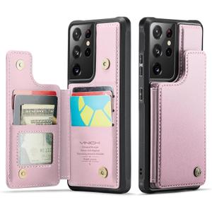 Vinich for Samsung Galaxy S21 Ultra Wallet Case with Card Holder, RFID Blocking Credit Slots Kickstand Shockproof Phone Cover for Women Men, Rose Gold