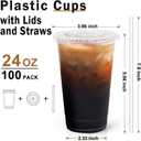 24 oz 100 Pack Plastic Cups with Lids and Straws, Sturdy Food Safe Iced Clear Coffee Cups Disposable Smoothie Cups for Cold Drinks