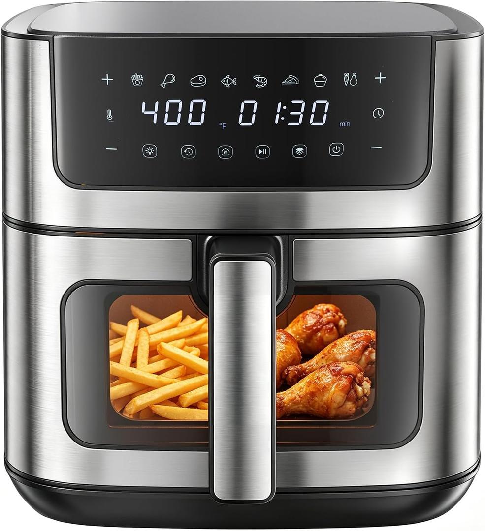 DUMOS Air Fryer 6.34 Quarts, 8-in-1 Airfryer with Presets & Viewing Window, 12.99"x 10.83"x11.42"