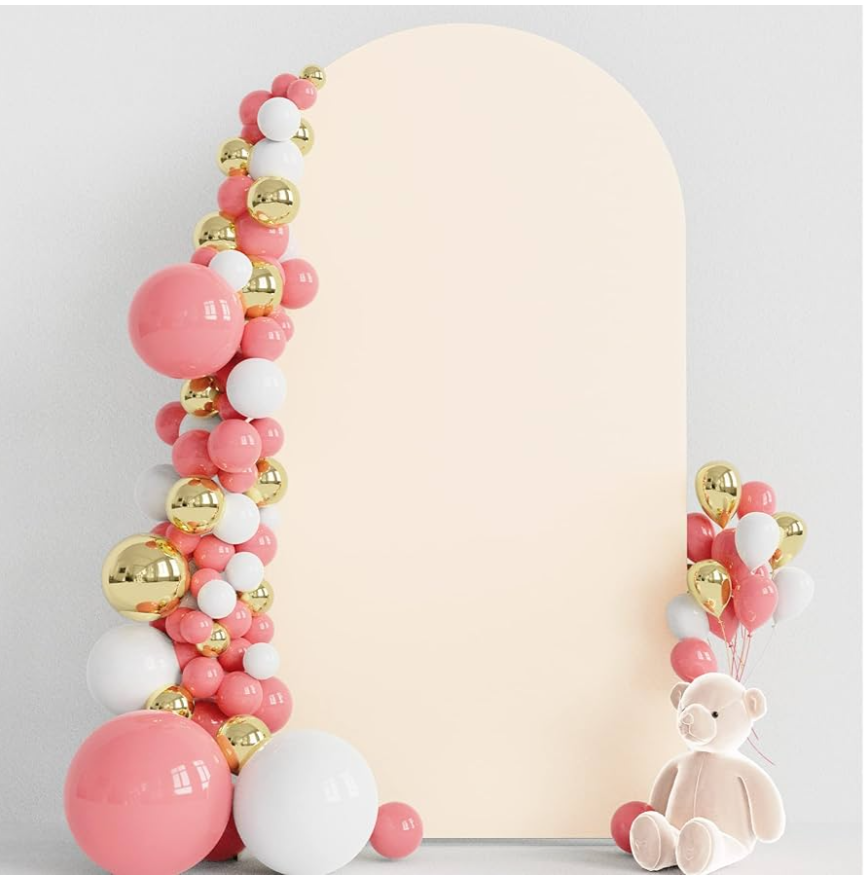 Wokceer 7.2FT Wedding Arch Backdrop Cover Spandex Fitted Ivory Arch Covers Round Top Chiara Arches Backdrop Cover for Birthday Party Ceremony Banquet Decoration in Beige