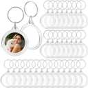 PH PandaHall Blank Photo Insert Keychains, 60 Sets Acrylic Photo Snap in Keychain 1.6 Inch Round Custom Blank Photo Keyring DIY Picture Frames for Double-Sided Photos, Clear
