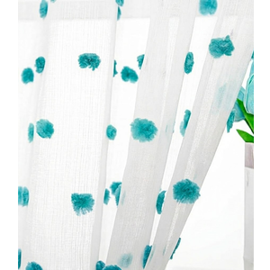 MYSKY HOME Short Curtains for Kitchen Windows Green Pom Pom Curtains for Bedroom Light Filtering White Sheer Curtains for Nursery Cafe Bathroom Privacy Rod Pocket Bohemian Voile 38 x 45 inch 1 Panels