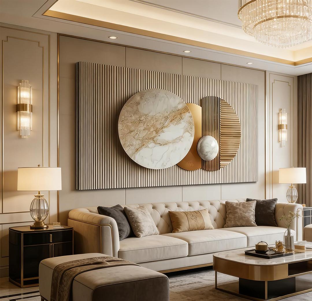 ONEOLTN Large 3D Texture Gold Geometry Canvas Wall Art for Living Room Modern Luxury Abstract Geometric Paintings Minimalist Aesthetic Square Circle Artwork Pictures Bedroom Office Decor 20X 40
