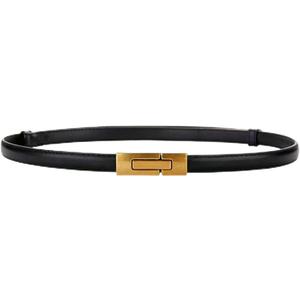 Women's Slim Leather Waist Belt with Gold Buckle-Elegant Thin Ladies Belt for DressesCinturones para Mujer (Fit 23-35 inches waist, Black)