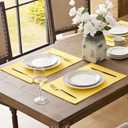 Romanstile Cloth Placemats Set of 8, Heat Resistant Double Layered Thickened Place Mats, Washable Faux Linen Farmhouse Table Mats for Kitchen/Dining/Party/Outdoor, Yellow