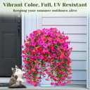 Dolicer 4 Packs Look Real Artificial Flowers for Outdoors, Fake Artificial Hanging Flowers for Outdoors Realistic UV Resistant Faux Hanging Flowers Silk Petunia for Porch Patio (Fuchsia+Rose Red)