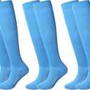 Haysandy 3 Pairs Baseball Socks Bulk Softball Sock Youth High Long Tube Soccer Football Team Boys Girls Adults Sport Sock(blue,M)