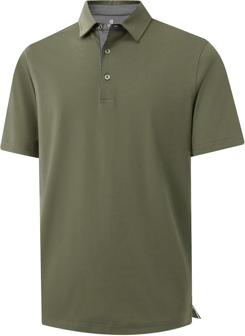 Men's Business Long and Short Sleeve Polo Shirts Mercerized Cotton Blend Casual Stylish Collared Shirts (Green, XL)