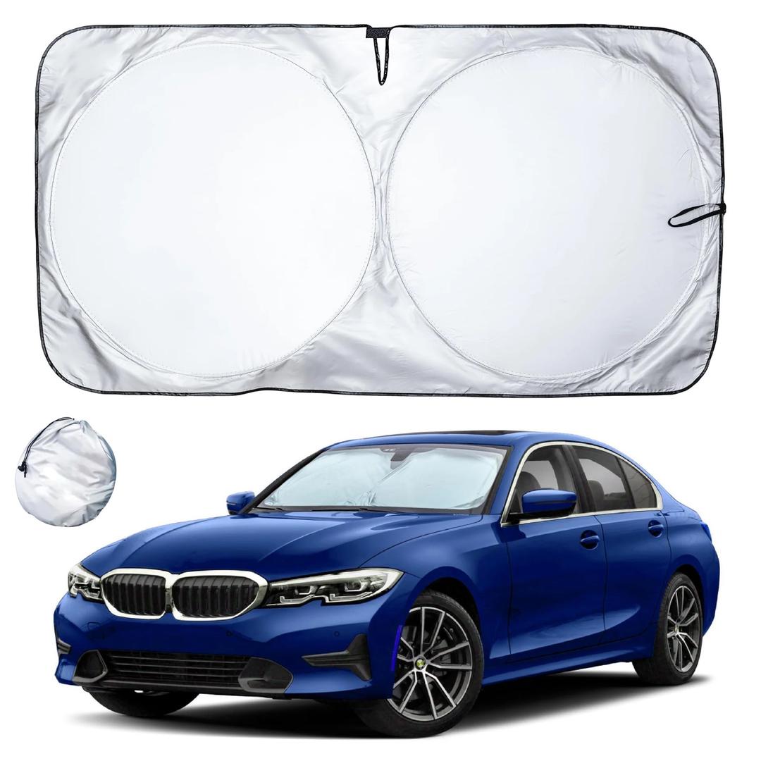 EcoNour Car Windshield Sun Shade with Mirror Cut | Sunshade for Car Windshield for Sun,Heat,UV Rays, 240T Polyester Windshield Shade Foldable for SUVs, Sedans, Coupe, Hatchbacks | Medium (64" x 32")