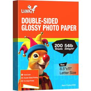 Uinkit 200 Sheets Double Sided Photo Paper Glossy 8.5x11 54lbs Inkjet for Dye Ink 200Gsm Value Bulk Pack Picture 8.5 x 11 9.5Mil for Inkjet Printing Printer (200sheets, 8.5x11)