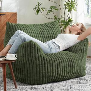 Giant Bean Bag Chairs for Adults Teens with Filling Large Fluffy Bean Bag Chair with Armrests Plush Comfy BeanBag Couch Sofa Chair for Bedroom Living Room Reading (Green)